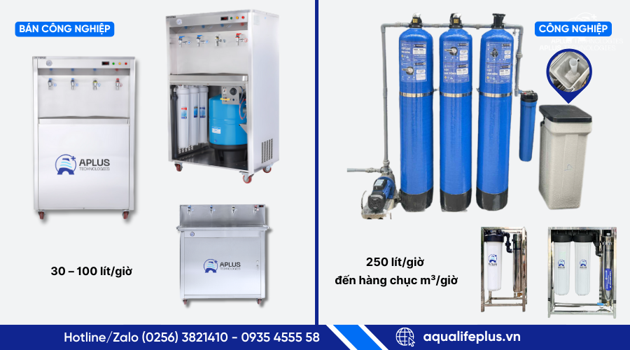 Hệ thống lọc nước bán công nghiệp và công nghiệp khác nhau về công dụng, công suất, kích thước...