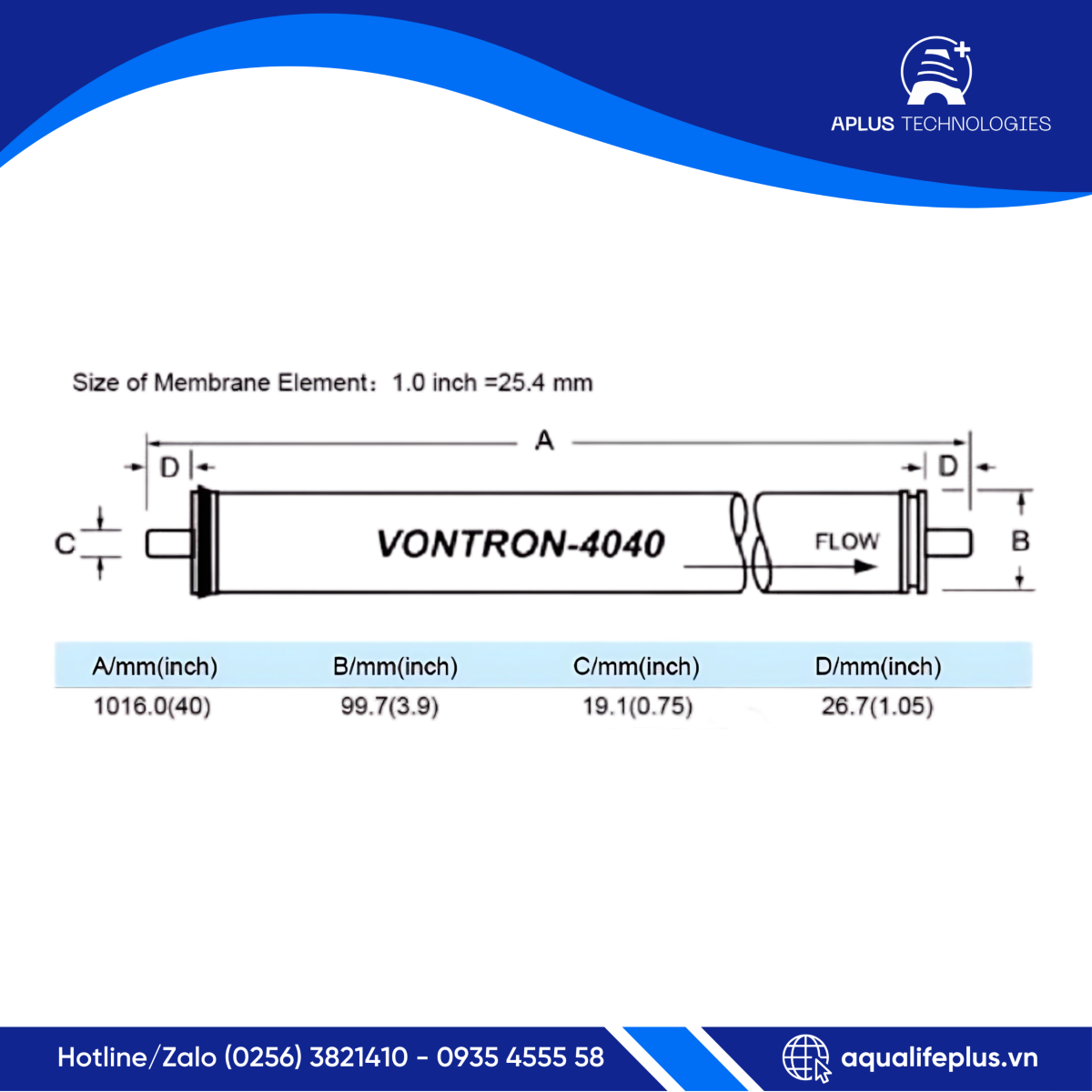 Màng RO Vontron ULP11-4040 Áo thấp chính hãng